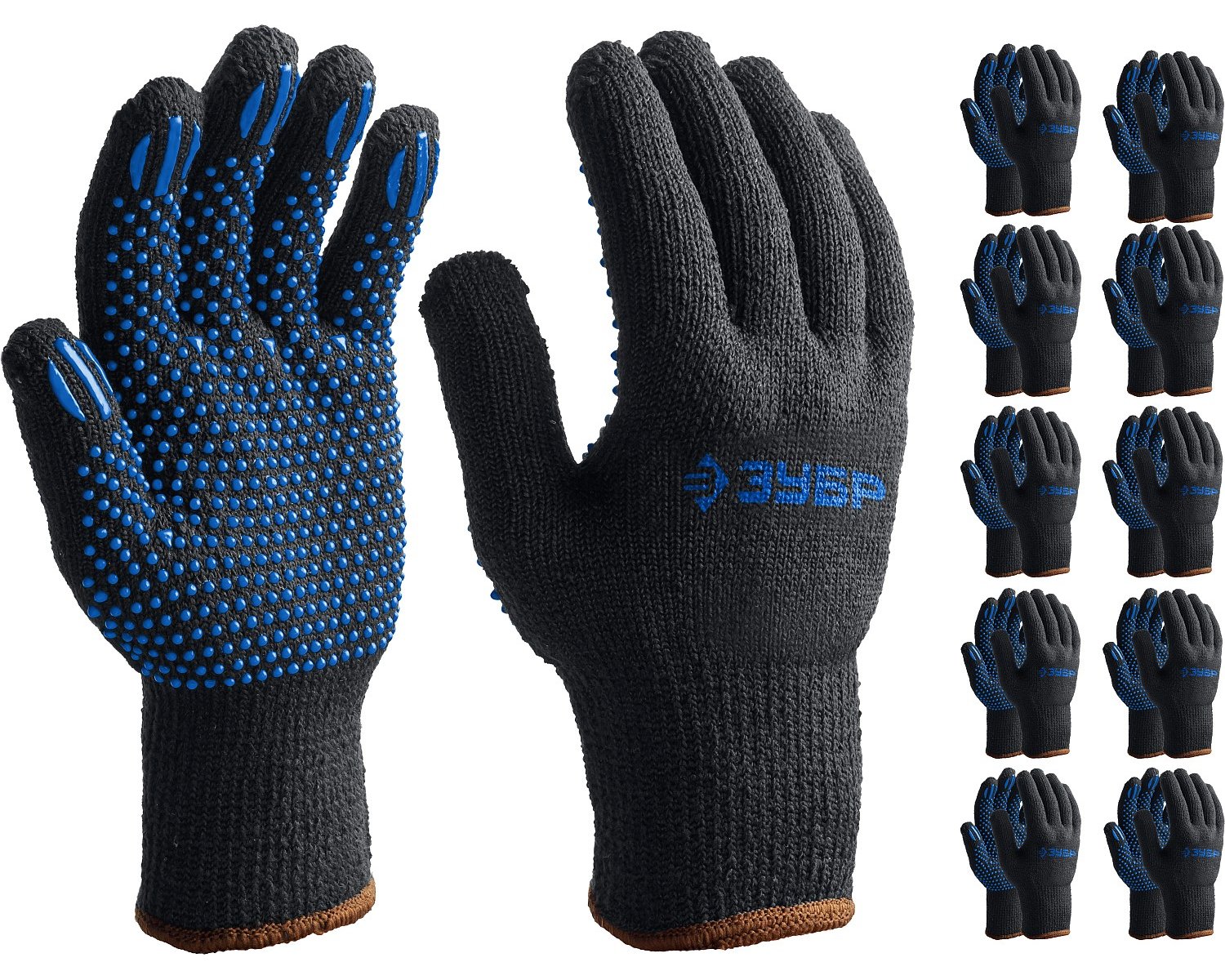Трикотажные перчатки ЗУБР р. L-XL утепленные с ПВХ покрытием (точка) 10 пар (11462-H10)Купить