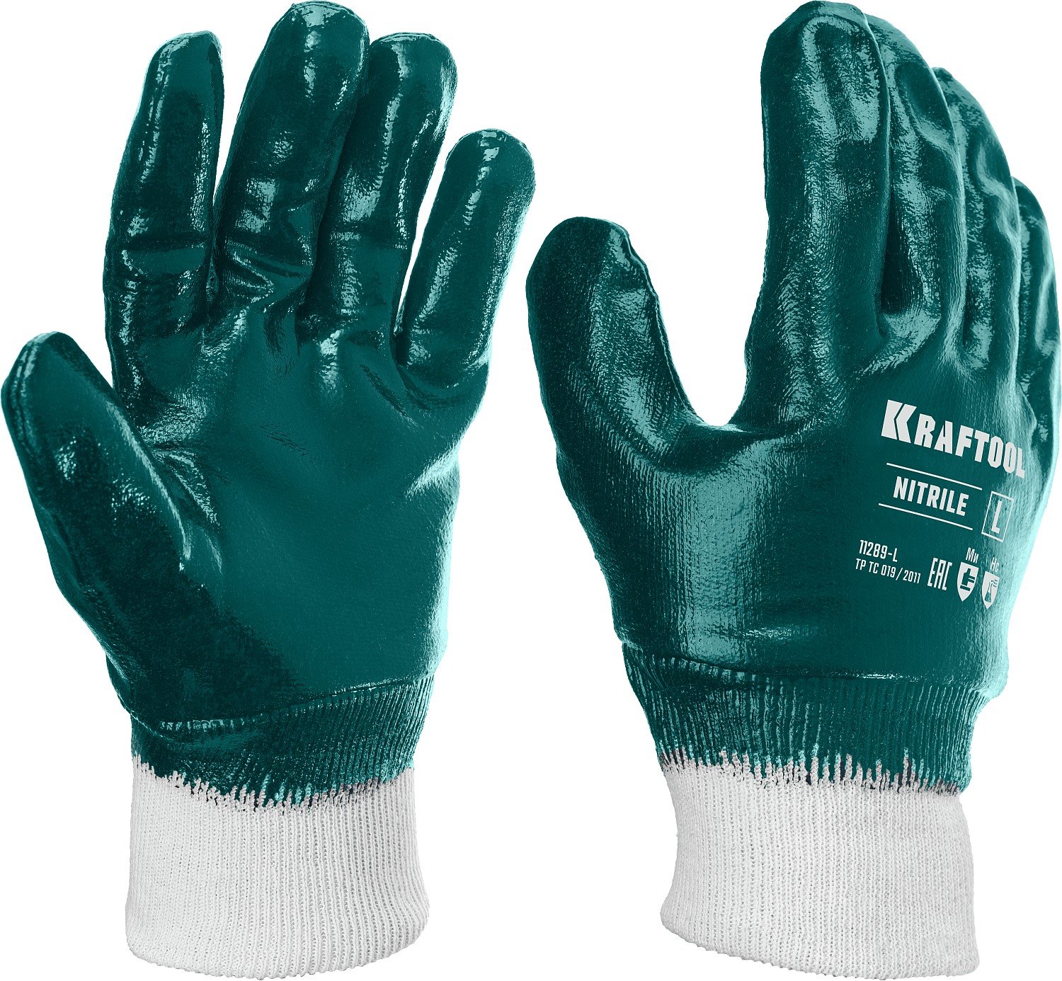 Особопрочные перчатки KRAFTOOL с манжетой, нитриловое покрытие, максимальная защита от нефтепродуктов, износостойкие, L(9), HYKRAFT (11289-L)Купить