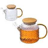 Чайник заварочный AROMA, объем 1 л, из боросиликатного стекла с рельефом, с крышкой из бамбука (105040)