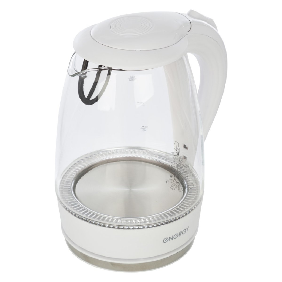 Energy E-262 чайник электрический дисковый, 1.7л, 1850-2200Вт, стеклянный, белый (164104)Купить