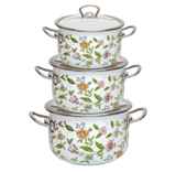 Набор посуды Маруся 5555 1 6 предметов (3.0л,4.0л,5.0л) эмаль с декором Полевые Цветы (со стеклянными крышками)
