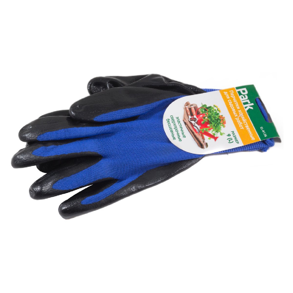 Перчатки хозяйственные PARK EL-N126, размер 9 (L), нитрил+полиэстер, цвет синий с черным (001058)Купить