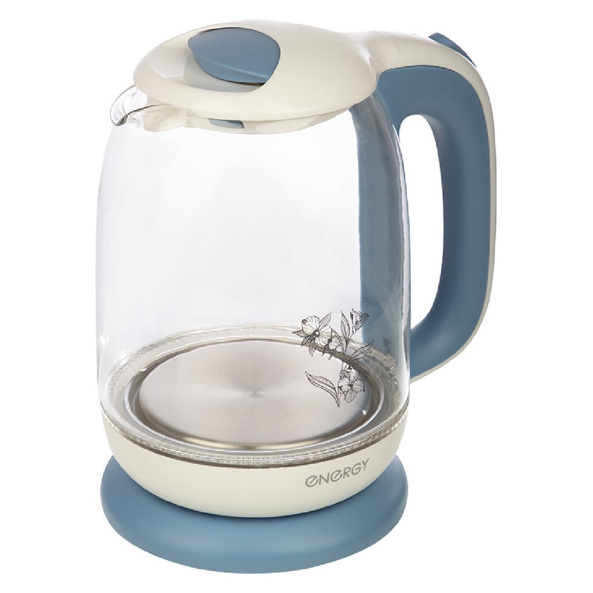Energy E-281 чайник электрический дисковый, 1.7л, 2200Вт, стеклянный, бело-голубойКупить