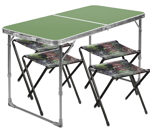 Набор туристический ССТ-К2 6 столешница зеленая, стулья принт с дубовыми листьями (стол влагостойкий + 4 складных стула)Купить