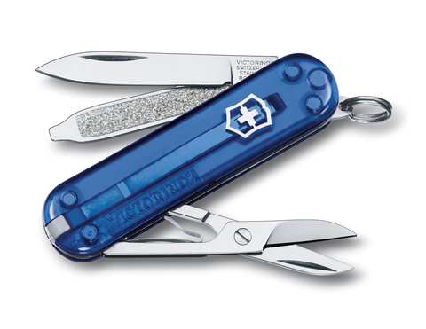 Нож-брелок Victorinox Classic, 58 мм, 7 функций, полупрозрачный синий (0.6223.T2)Купить