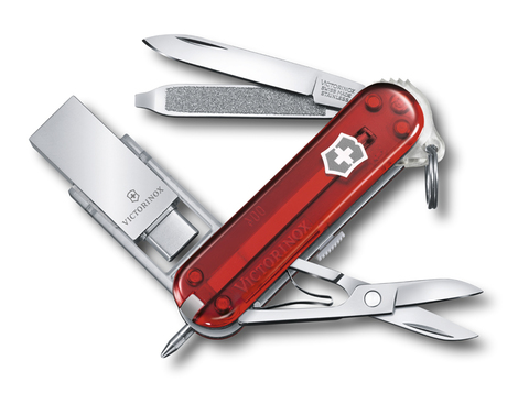 Нож-брелок Victorinox USB 16 Гб, 58 мм, 8 функций, полупрозрачный красный (4.6235.TG16B1)Купить