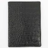Обложка для паспорта S.Quire, натуральная воловья кожа, черный, фактурная, 9,9x13,4 см (6400-BK CROCO)