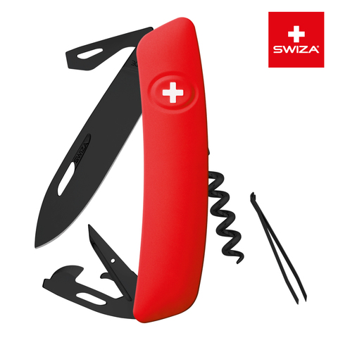 Швейцарский нож SWIZA D03 AllBlack, 95 мм, 11 функций, красный (подар. упак.) (KNI.0033.1000)Купить