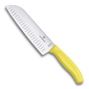 Нож Victorinox сантоку, лезвие 17 см рифленое, желтый, в картонном блистере (6.8526.17L8B)