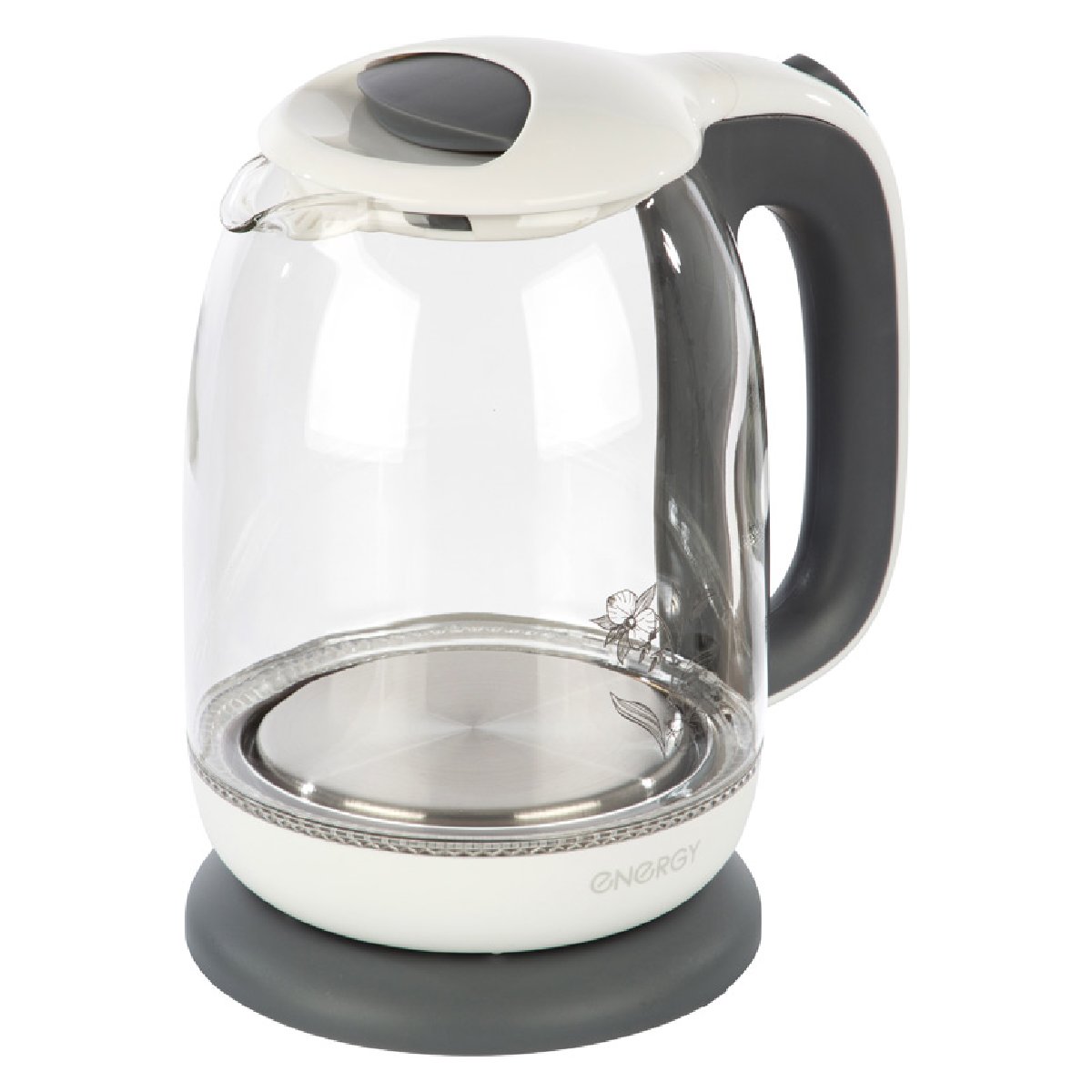 Energy E-281 чайник электрический дисковый, 1.7л, 2200Вт, стеклянный, бело-серый (005210)Купить
